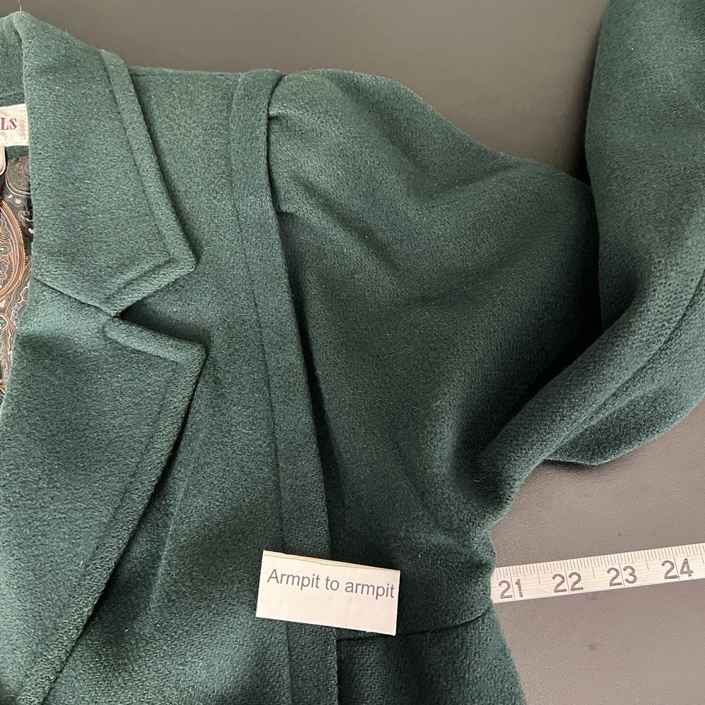 Vintage Wool Coat Women 8P Hunter Green Double Breasted Trench 90s Capsule Puff - Picture 13 of 15